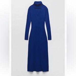 Zara midi knit dress with opening on the chest. Royal blue size small